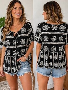 EST 1946 Hippie Boho Flower Power Top szLarge